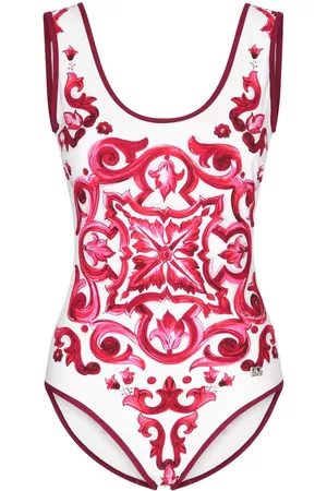 Dolce & Gabbana Women Swimsuits - Maiolica-print one-piece swimsuit - White