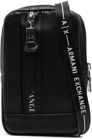 Armani Exchange Men Phones Cases - Logo-print zipped leather phone case - Black