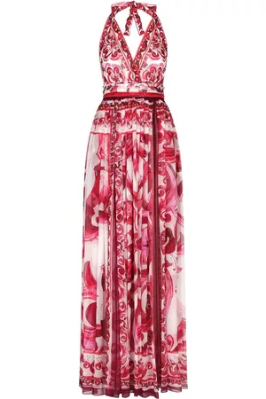 Dolce & Gabbana Women Graduation Dresses - Majolica-print halterneck maxi dress - Red