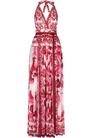Pink Majolica-print cotton-poplin maxi dress