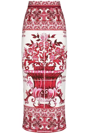 Dolce & Gabbana Women Printed Skirts - Majolica-print pencil skirt - Red
