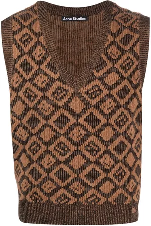 Acne Studios Argyle Sweaters - Argyle intarsia-knit vest - Brown