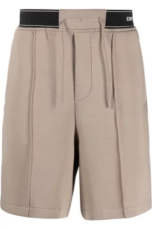 Emporio Armani Men Bermudas - Logo-waistband cotton-blend shorts - Neutrals