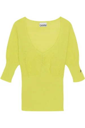 Ganni U-neck merino wool top