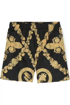 VERSACE Boys Swim Shorts - Baroque-pattern print swim shorts - Black