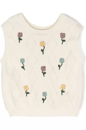 Coco Au Lait Tops - Floral-embroidered knitted vest - Neutrals