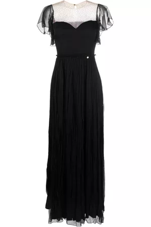 NISSA Women Pleated Dresses - Crystal-embellished pleated silk dress - Black