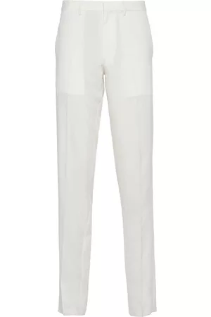 Prada Men Straight Leg Pants - Triangle-logo silk trousers - White