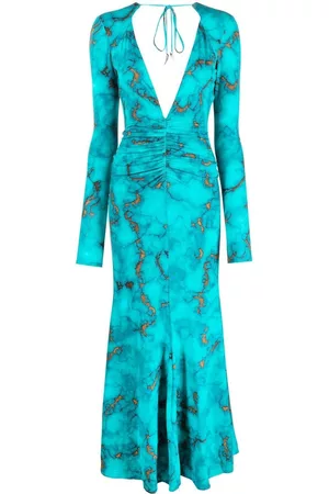 Roberto Cavalli Women Printed & Patterned Dresses - Ruched marble-print dress - Blue