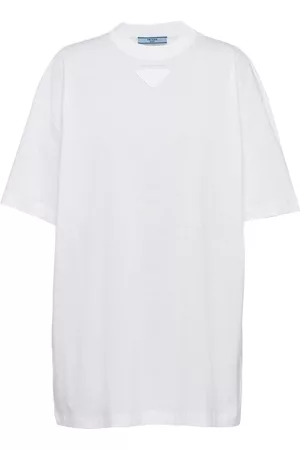Prada Women T-Shirts - Triangle-logo cotton T-shirt - White