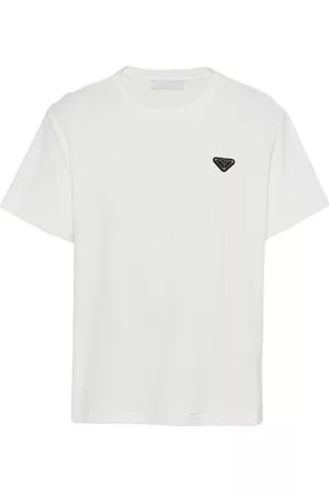 Prada Men T-Shirts - Triangle-logo terry T-shirt - White