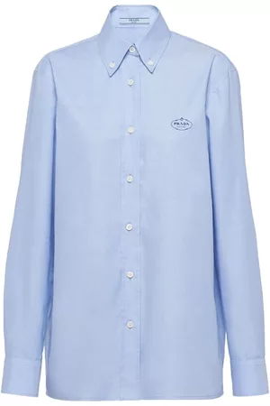 Prada Women Long Sleeved Shirts - Logo-print long-sleeve shirt - Blue