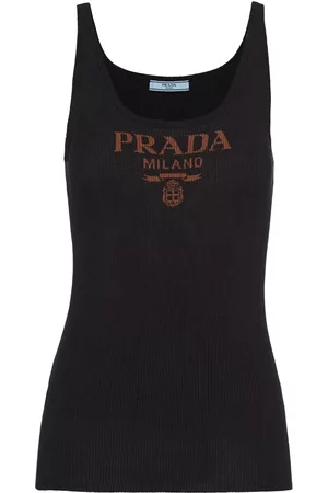 Prada Women Strapless Tops - Logo-print strapless top - Black