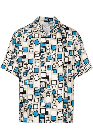 Prada Men Short sleeved Shirts - Geometric-print short-sleeve shirt - Neutrals
