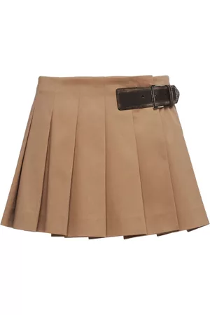 Prada Women Mini Skirts - Pleated cotton miniskirt - Brown