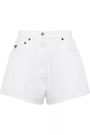 Prada Women Shorts - Bull logo-patch denim shorts - White