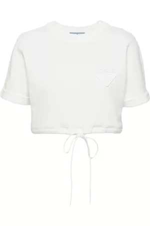 Prada Women Short Sleeved T-Shirts - Cropped short-sleeve top - White