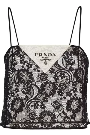 Prada Women Floral Crop Tops - Floral-lace cropped top - Black