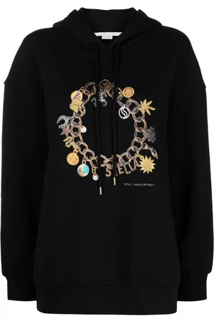 Stella McCartney Women Hoodies - Bracelet-print cotton hoodie - Black