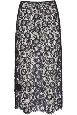 Prada Women Midi Skirts - Floral-lace midi skirt - Black