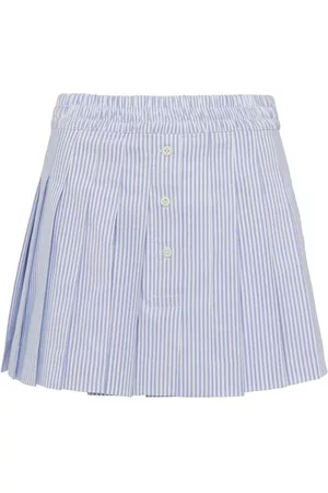 Prada Women Mini Skirts - Pleated oxford mini skirt - Blue