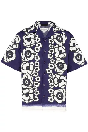 Prada Men Short sleeved Shirts - Floral-print short-sleeve shirt - Blue