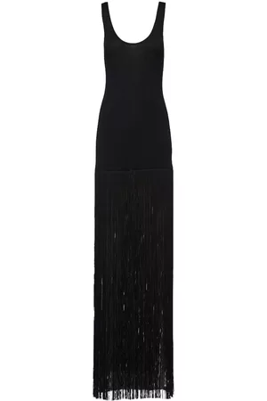Prada Women Knit & Sweater Dresses - Sleeveless fringed knitted dress - Black