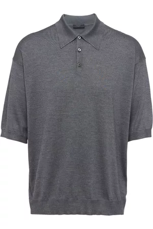 Prada Men Polo T-Shirts - Silk short-sleeve polo shirt - Grey
