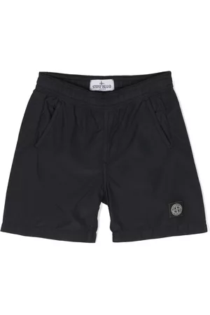 Stone Island Boys Swim Shorts - Logo-patch swim shorts - Black
