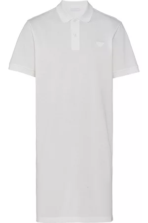 Prada Men Polo T-Shirts - Triangle patch long polo shirt - White
