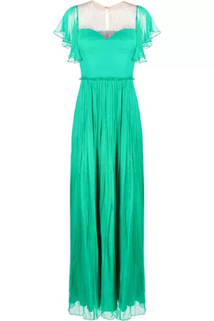 NISSA Women Pleated Dresses - Crystal-embellished pleated silk dress - Green