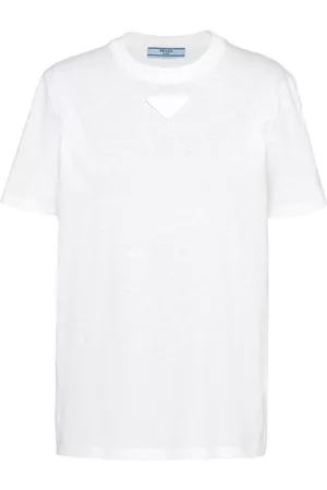 Prada Women T-Shirts - Triangle-logo jersey T-shirt - White