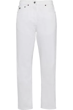 Prada Women Straight Jeans - Logo-patch straight-leg jeans - White