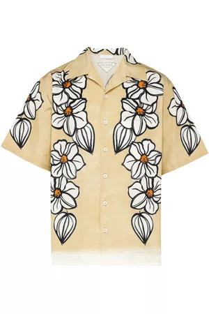 Prada Men Short sleeved Shirts - Floral-print short-sleeve shirt - Neutrals