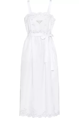 Prada Women Midi Dresses - Lace-detailed midi dress - White