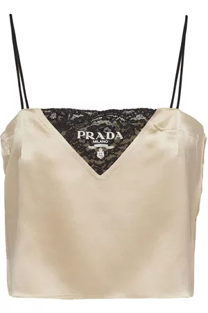 Prada Women Lace-up Tops - Lace-embellishment satin top - Neutrals