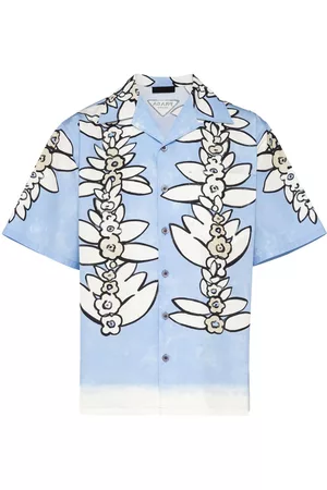 Prada Men Short sleeved Shirts - Floral-print short-sleeve shirt - Blue