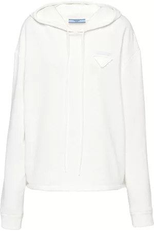 Prada Women Hoodies - Triangle-logo cotton hoodie - White