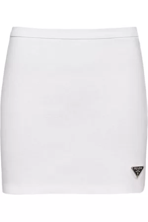 Prada Women Mini Skirts - Triangle-logo jersey miniskirt - White