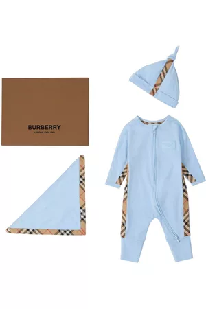 Burberry Bodysuits & All-In-Ones - Check-trim three-piece baby gift set - Blue