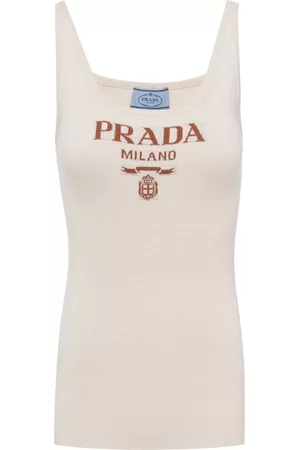 Prada Women Strapless Tops - Logo-print strapless top - Neutrals