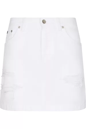 Dolce & Gabbana Women Straight Jeans - Distressed-finish denim miniskirt - White
