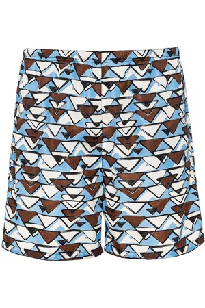Prada Men Swim Shorts - Triangle-print swim shorts - Blue