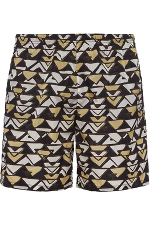 Prada Men Swim Shorts - Triangle-print swim shorts - Black