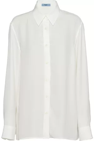 Prada Women Shirts - Crêpe de chine jacquard shirt - White