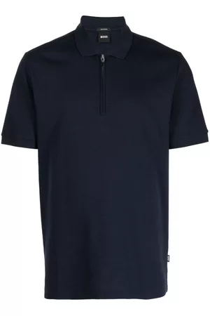 HUGO BOSS Men Polo T-Shirts - Half-zip cotton polo shirt - Blue