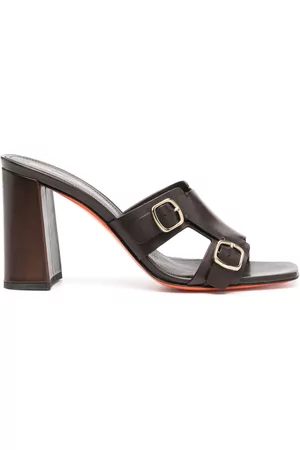 santoni Women Mules - Double-buckle leather mules - Brown