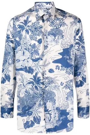 Tintoria Mattei Men Shirts - Floral-print cotton shirt - Blue