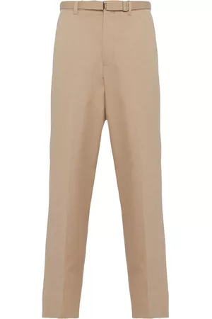 Prada Men Formal Pants - Triangle-logo tailored cotton trousers - Neutrals
