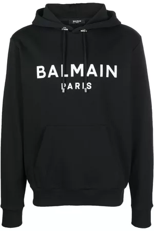 Balmain Men Hoodies - Logo-print cotton hoodie - Black